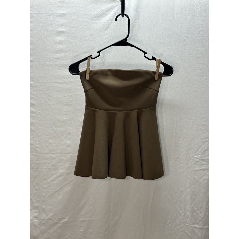 Zara Strapless Peplum Top Taupe Fit Flare Tube Blouse Womens Small